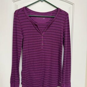 Eddie Bauer Plum Striped Long Sleeve Top